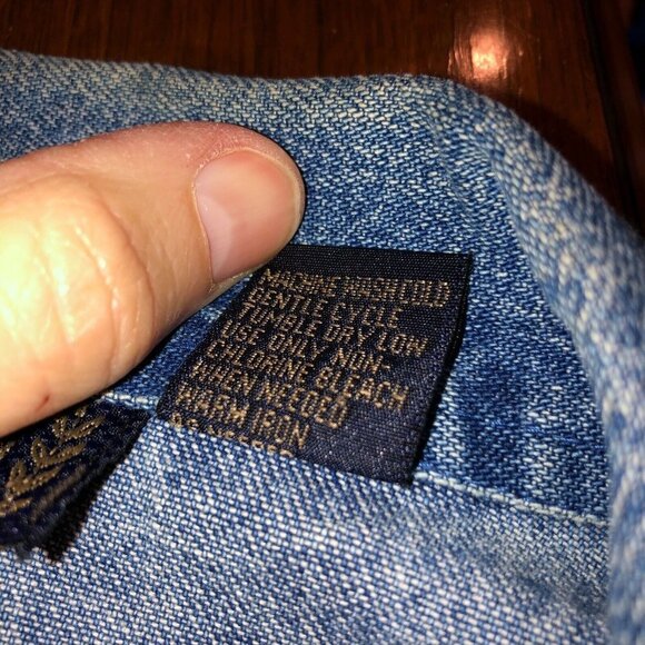 New Direction Womens Medium Blue Embroidered Leaves Button Up Denim Jean Jacket - Picture 11 of 11